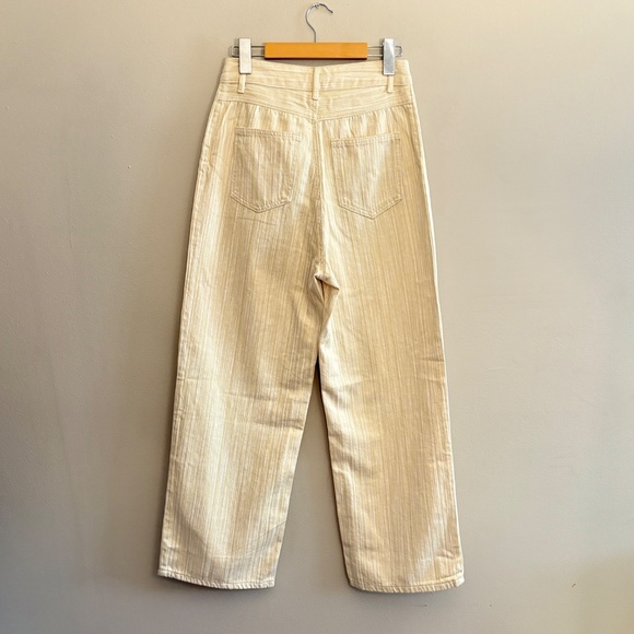 Cream & White Stripe Textured Wide Leg Denim Tailored Trousers - Picture 10 of 14
